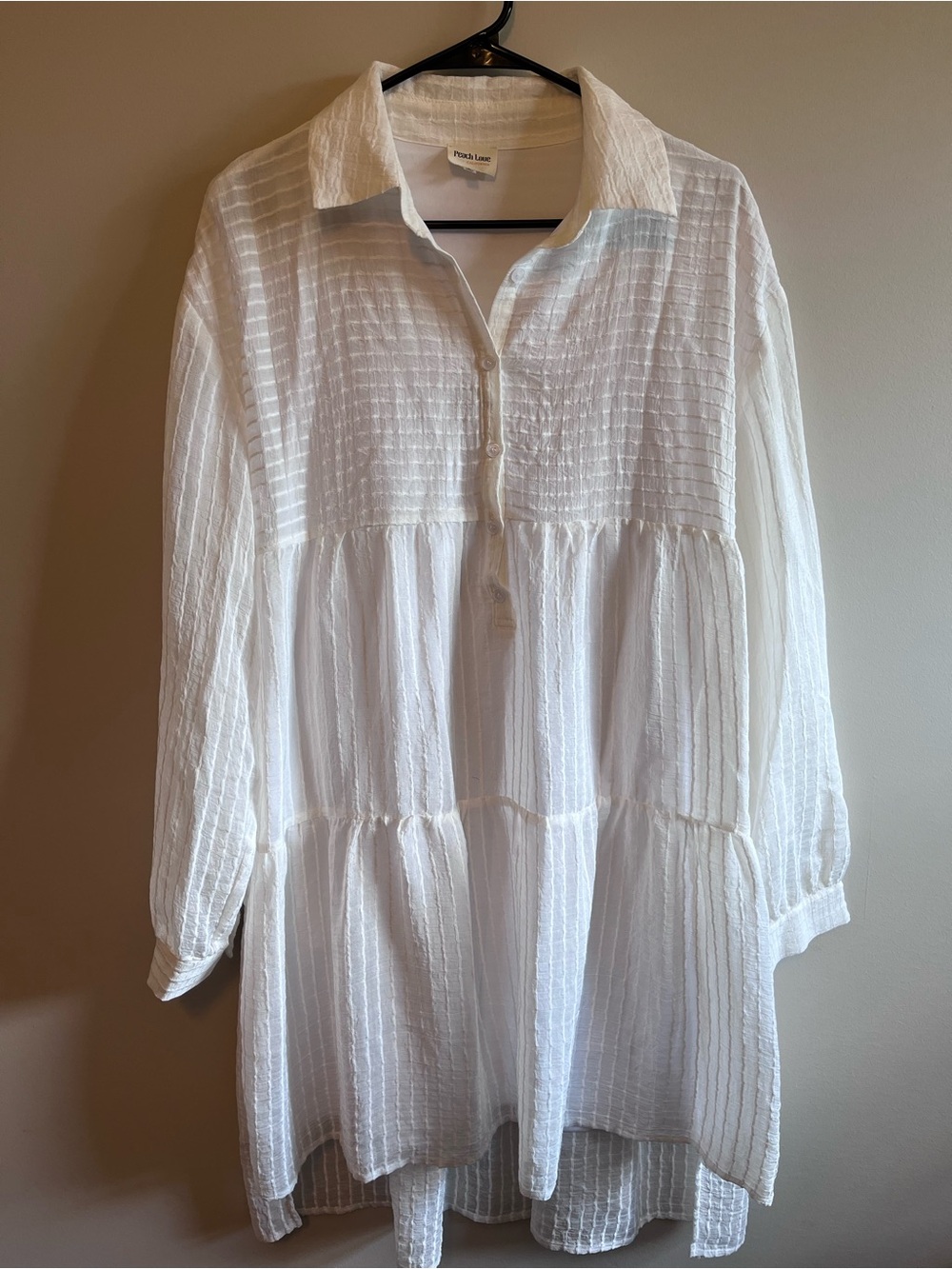 Peach 🍑 Love White Textured Tiered Button-Front Dress